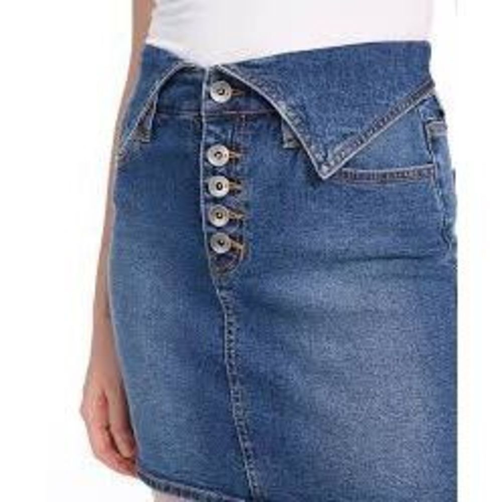 Kendall & Kylie Women's Flipped-Waistband Denim Skirt Blue Size 24